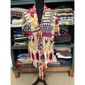 Chico's 3 Tie Front‎ Colorful Graphic Stretch Open Style Top